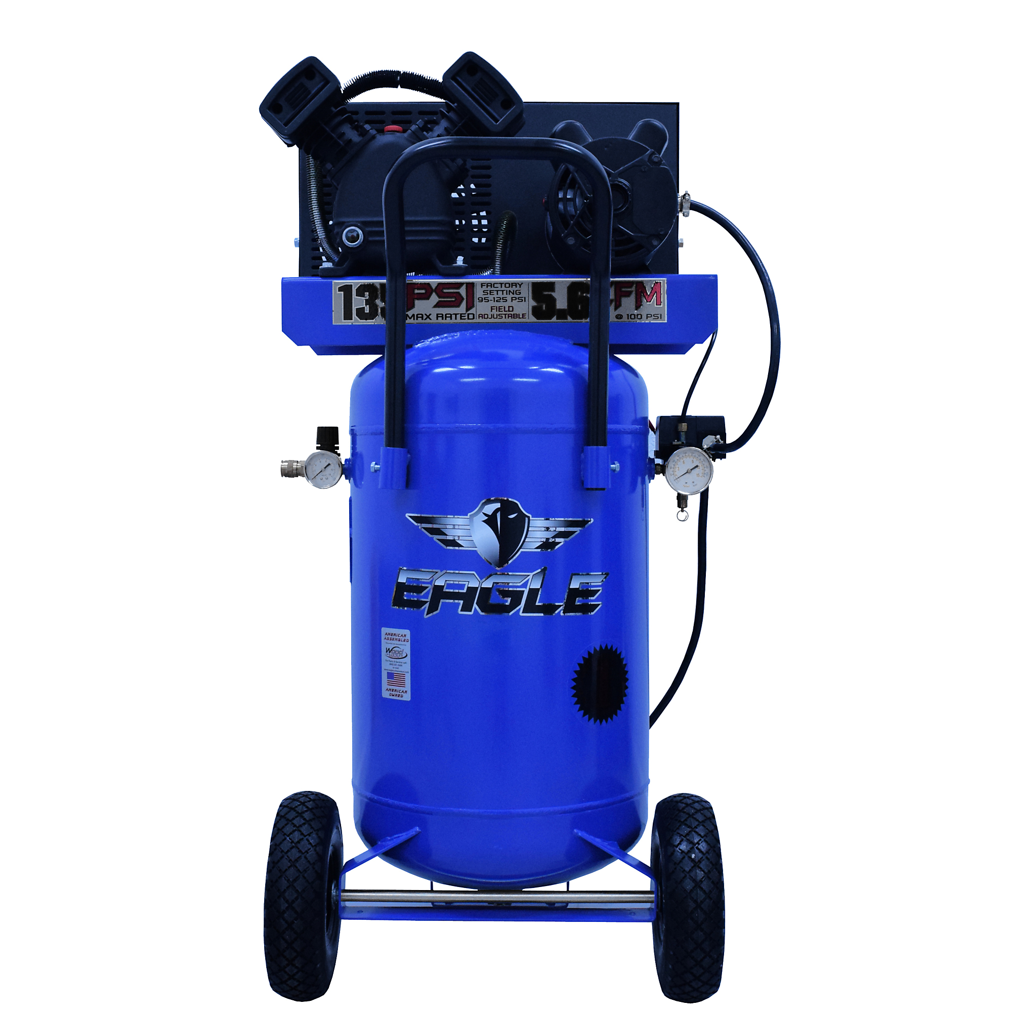 EAGLE, 24 Gallon Vertical Air Compressor, Horsepower 3 HP, Air Tank Size 24 Gal, Volts 110 or 220 Volt, Model# P3124V1-CC